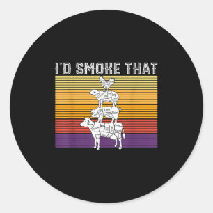 Id Smoke That Funny Bbq Grilling Pitmaser Vintage Classic Round Sticker