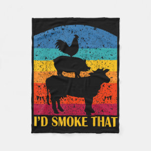 Id Smoke That - Funny Bbq Retro Barbeque Grilling  Fleece Blanket