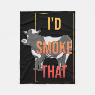 Id Smoke That Funny Bbq Smoker Cow Barbecue Grilli Fleece Blanket
