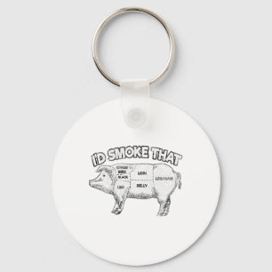 I'd Smoke That Funny Bbq Smoker Vintage Pig Meat L Keychain