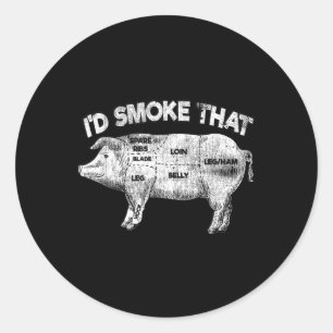 Id Smoke That Funny Bbq Smoker Vintage Pig Meat Lo Classic Round Sticker