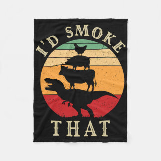 I'd Smoke That Funny Bbq Vintage Meat Smoker Grill Fleece Blanket