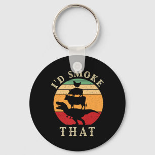 Id Smoke That Funny Bbq Vintage Meat Smoker Grill Keychain