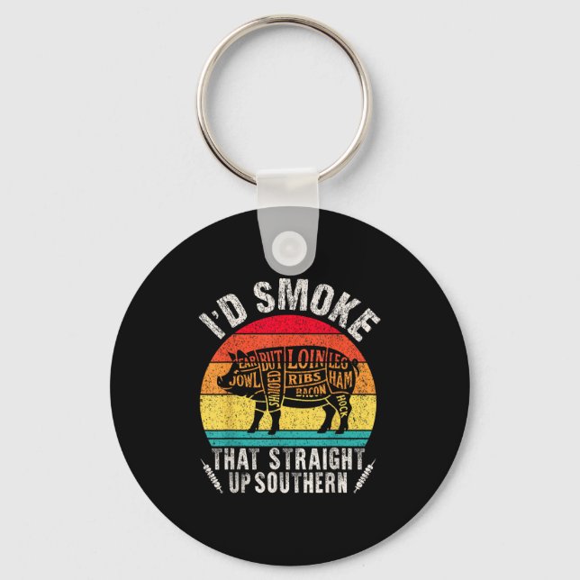 I'd Smoke That Retro Bbq T Meat Smoker G Grill Dad Keychain (Front)