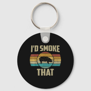 Id Smoke That Shirt Funny Retro Bbq Pig Meat Grill Keychain