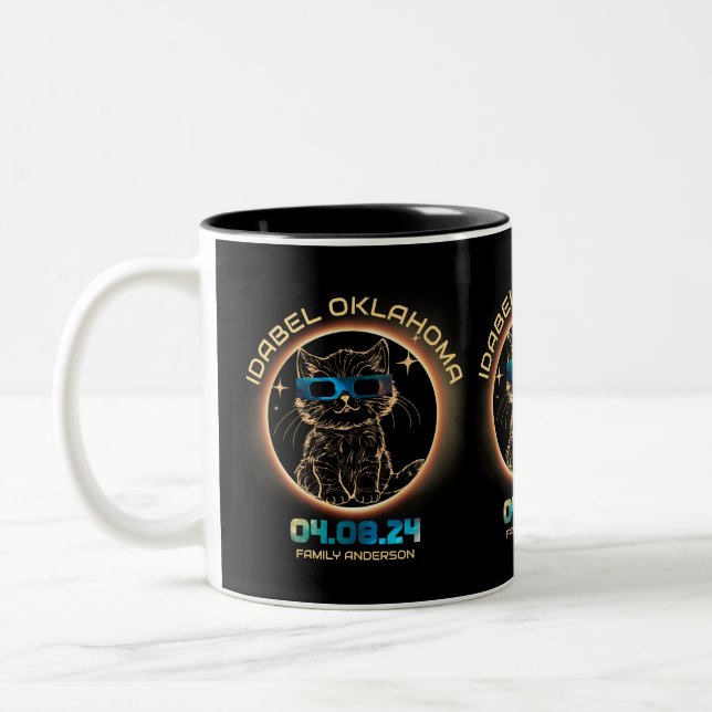 Idabel Oklahoma Total Solar Eclipse 2024 Cat Lover Two-Tone Coffee Mug (Left)