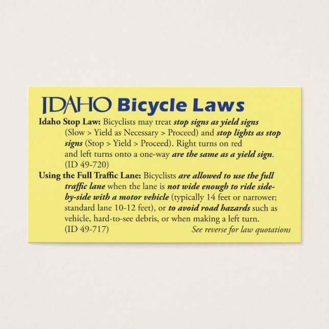 Idaho Bike Law Business Card (Front)
