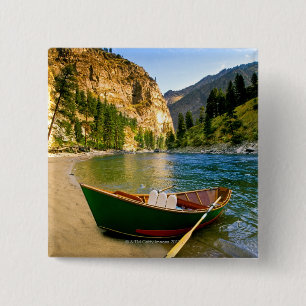 IDAHO, Fishing boat on a sandy beach in the 2 Inch Square Button