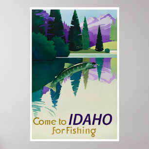 Idaho Fishing Poster Travel Art Pacific Northwest