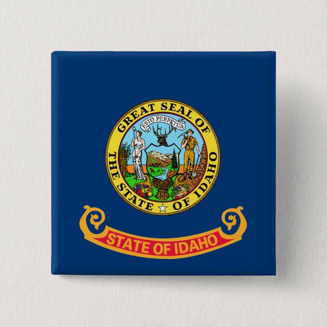 Idaho Flag: the Gem State, America Mountain West 2 Inch Square Button (Front)