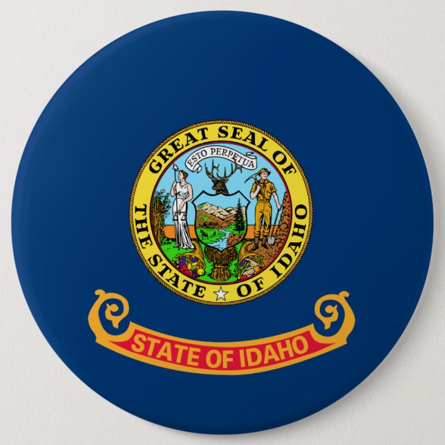 Idaho Flag: the Gem State, America Mountain West 6 Inch Round Button (Front)