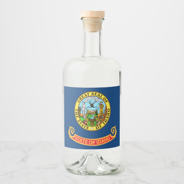 Idaho Flag: the Gem State, America Mountain West Liquor Bottle Label (Front)