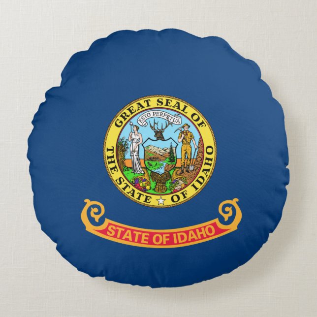 Idaho Flag: the Gem State, America Mountain West Round Pillow (Front)