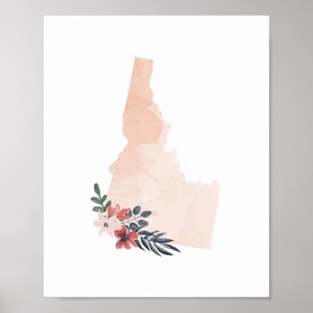 Idaho Floral Watercolor State Poster (Front)