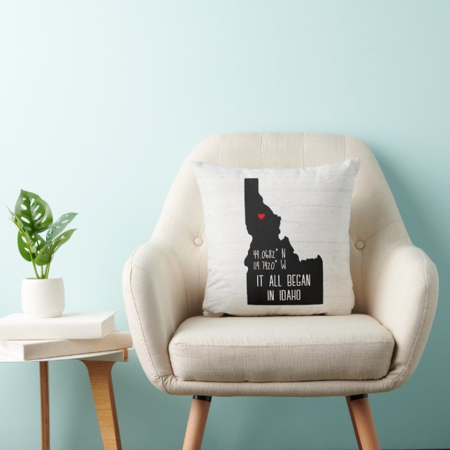 Idaho GPS Coordinates with Heart Throw Pillow (Chair)