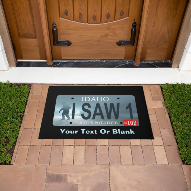 Idaho "I Saw 1" Sasquatch License Plate Doormat (Outdoor)