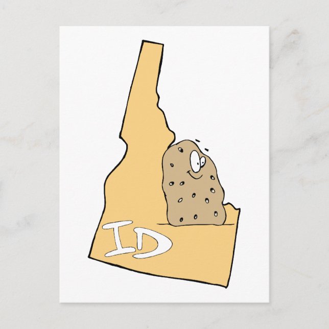 Idaho ID Map & Idaho Potato Spud Cartoon Motto Postcard (Front)