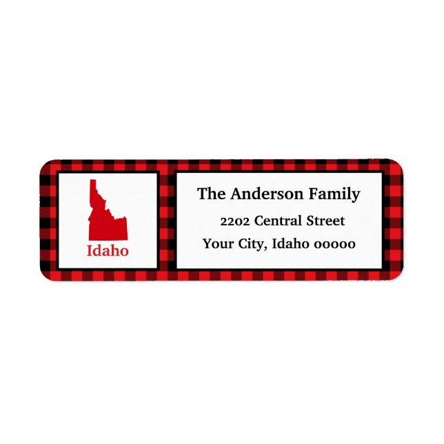 Idaho Map Buffalo Plaid Return Address Label (Front)