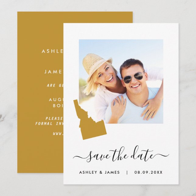 Idaho Map Photo Wedding Save the Date Card (Front/Back)