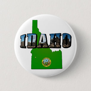 Idaho Map, Seal and Picture Text 2 Inch Round Button