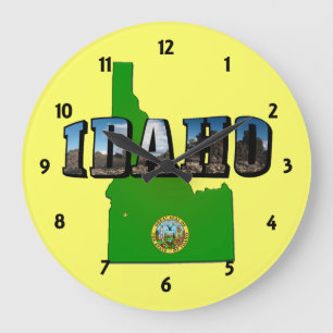Idaho Map, Seal and Picture Text Large Clock