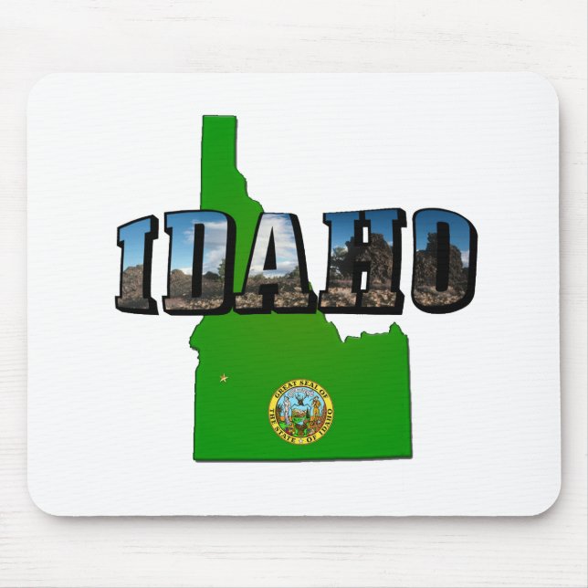 Idaho Map, Seal and Picture Text Mouse Pad (Front)
