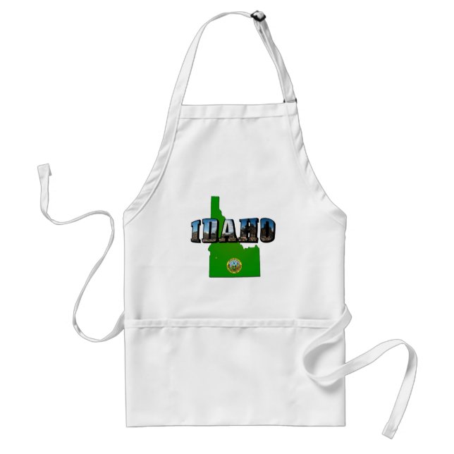 Idaho Map, Seal and Picture Text Standard Apron (Front)