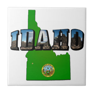 Idaho Map, Seal and Picture Text Tile