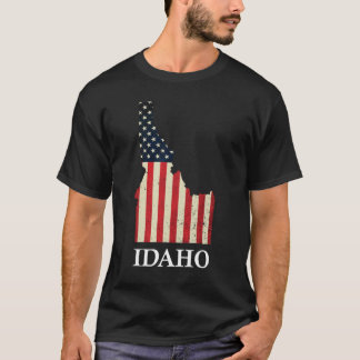 Idaho Map State American Flag 4th Of July Pride T-Shirt
