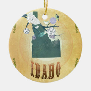 Idaho Map With Lovely Birds Ceramic Ornament