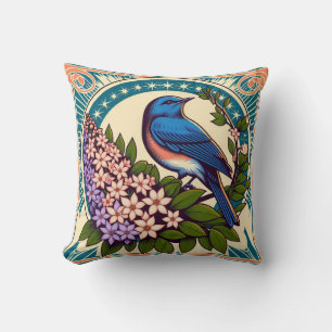 Idaho Mountain Bluebird and The Syringa Flowers Throw Pillow