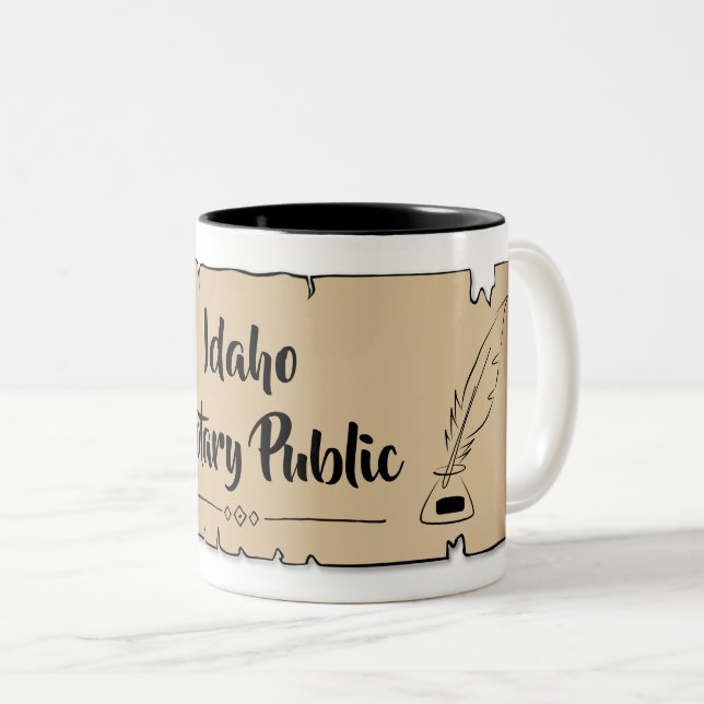 Idaho Notary Public Scroll Feather Quill Two-Tone Coffee Mug (Front Right)