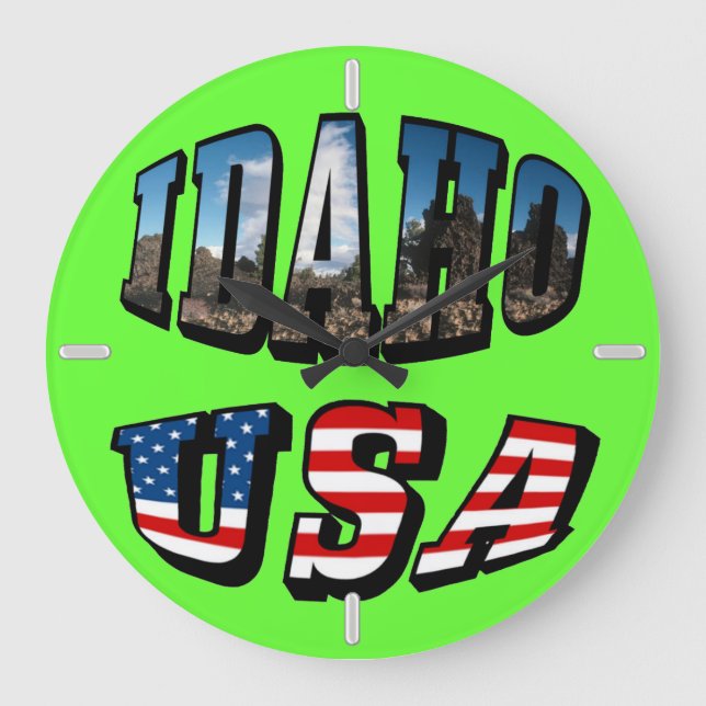 Idaho Picture State and Flag USA Text Large Clock (Front)
