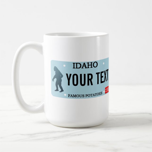 Idaho Sasquatch License Plate Coffee Mug (Left)