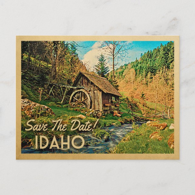 Idaho Save The Date Rustic Cabin Mill Woods Announcement Postcard (Front)
