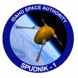 Idaho Spudnik Satellite Mission Patch Photo Sculpture Magnet<br><div class="desc">A humourous depiction of a potato as a satellite dubbed "Spudnik-1, " with forks serving as antenna, in orbit around the earth. Features the Spudnik-1 mission patch. I have met people who do not believe Idaho is a real place. Others know it is somewhere in flyover territory, but can not...</div>