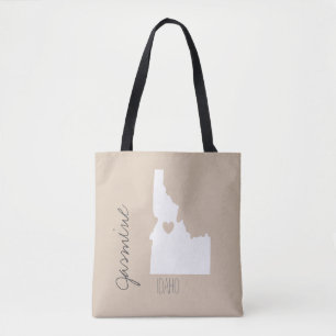 Idaho state map with heart personalize name tote bag