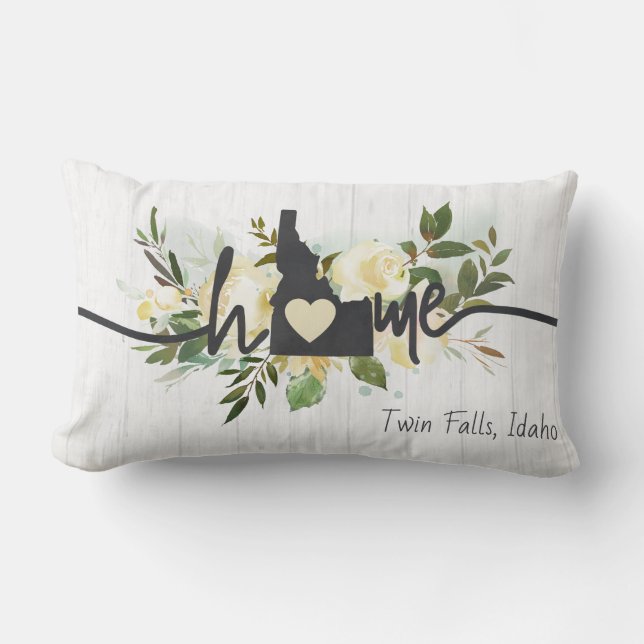 Idaho State Personalized Your Home City Rustic Lumbar Pillow (Front)