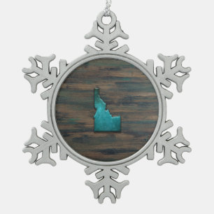 Idaho State Shape Teal Snowflake Pewter Christmas Ornament