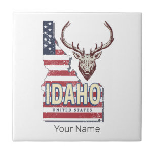 Idaho United States Retro Map Vintage Deer USA Tile