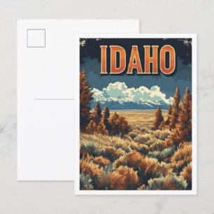 Idaho USA Art Vintage Illustration Travel Postcard