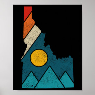 Idaho Vintage State Map Mountains Hikers Camping  Poster