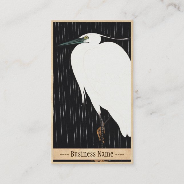 Ide Gakusui White Heron in Rain ukiyo-e japanese Business Card (Front)