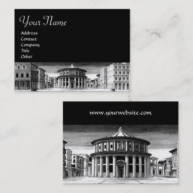 IDEAL CITY RENAISSANCE ARCHITECTURE Black White Business Card (Front/Back)