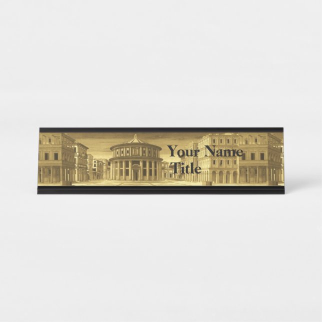 IDEAL CITY,Renaissance Architecture / Gold Yellow Desk Name Plate (Front)