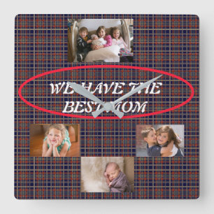 Ideal Way To Show Mom Love Tartan Plaid 4 Photos Square Wall Clock