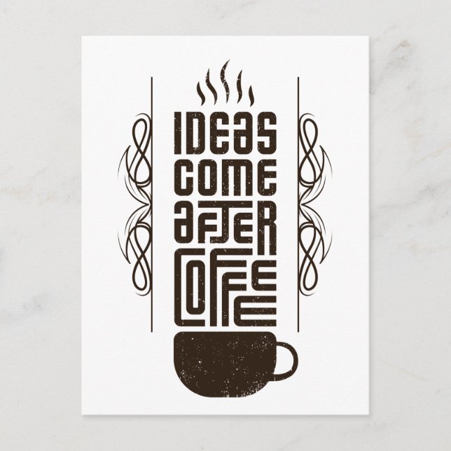 Ideas Come After Coffee, Trendy Typography Letters Postcard (Front)