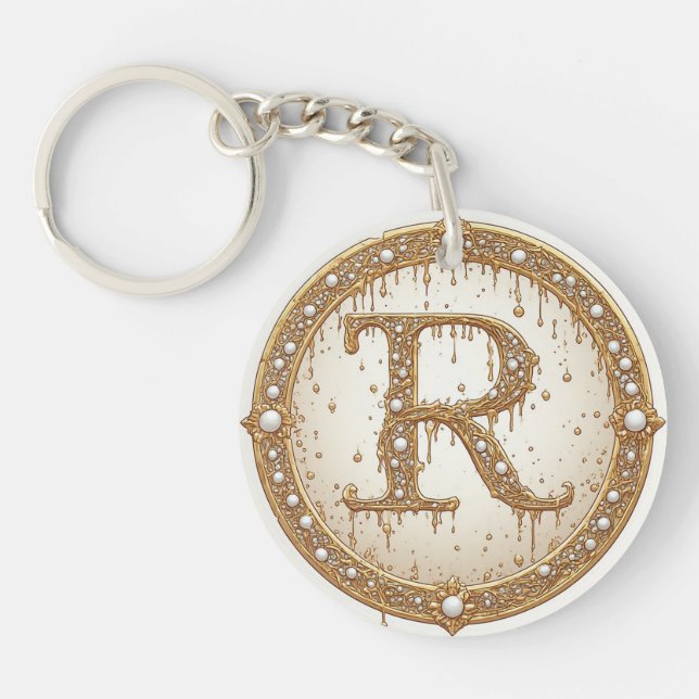 Idée de cadeau initiale R monogramme perle de mari (Devant)