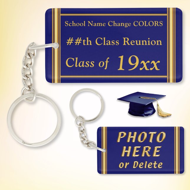 Idées de conservation de réunion de classe, N'impo (Class reunion keepsake ideas. 55 year class reunion ideas. High school reunion souvenirs. Blue Gold.)