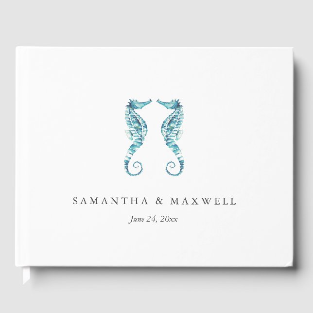 Idées du livre d'hôtes mariage Aquarelle Seahores (Recto)